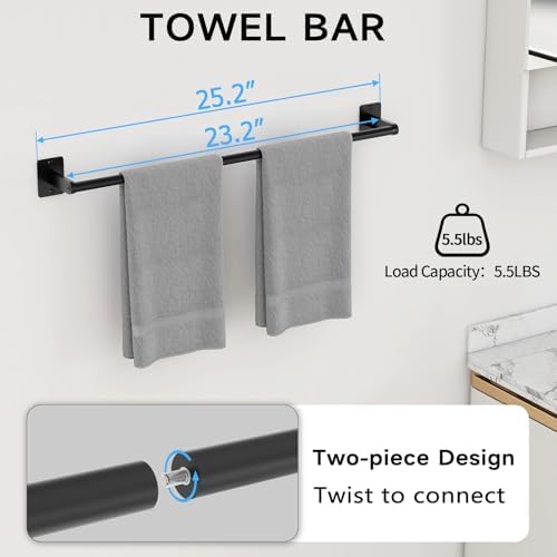 KLJKPA 8-Piece Black Bathroom Hardware Set, 24 inch Towel Bar - Image 3