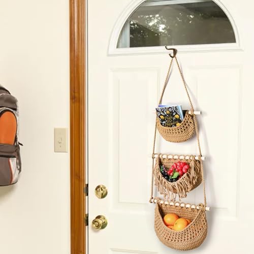 Lawei 3 Tier Hanging Fruit Basket, Wall Hanging Vegetable Fruit Baskets Cotton - Image 4