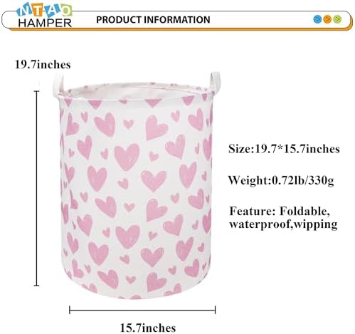 NTAOHAMPER Pink Heart Laundry Hamper, Laundry Basket, Girls Nursery Hamper - Image 6