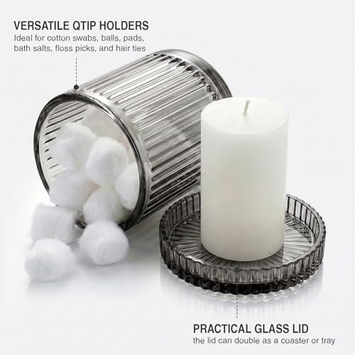 Smoky Gray Thick Glass Bathroom Qtip Holder, 2 Pack - Image 3