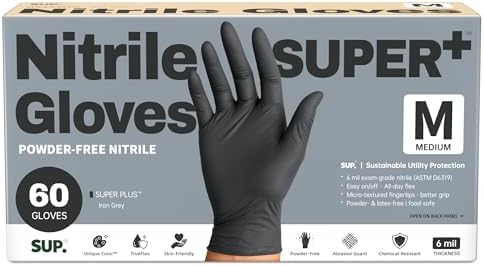 SUPER+ Black Nitrile Gloves HEAVY DUTY 6 Mil Disposable Chemical Resistant by Super