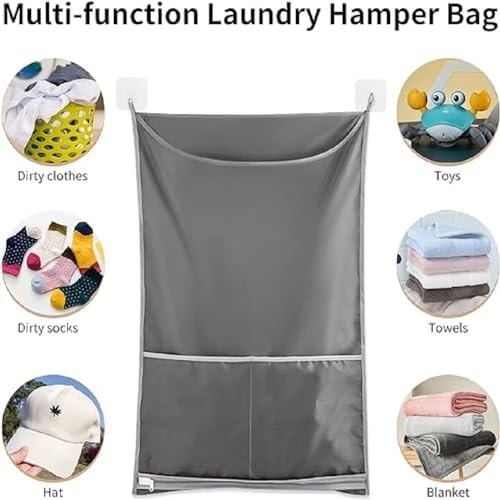 Hanging Laundry Hamper, Over The Door, 2 Grey Pack - Image 3