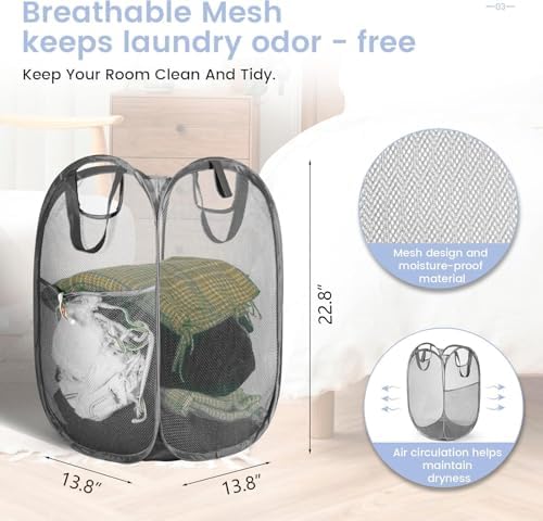 HOUSE AGAIN Strong Mesh Pop Up Laundry Hamper, 70L Collapsible Laundry Basket - Image 4