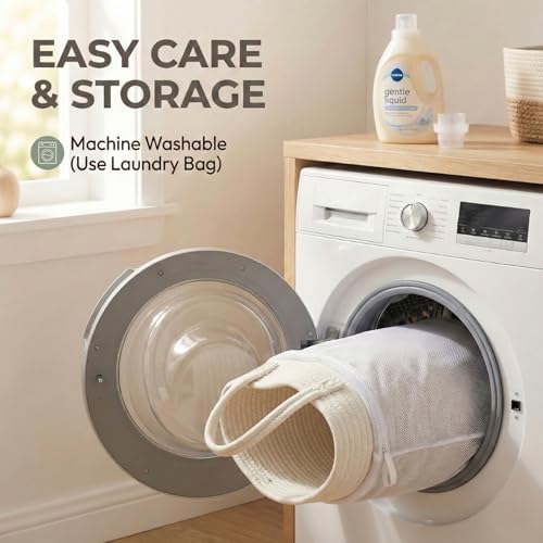 JMvicyroam 65L Extra Large Machine Washable Cotton Rope Blanket Basket - Image 5