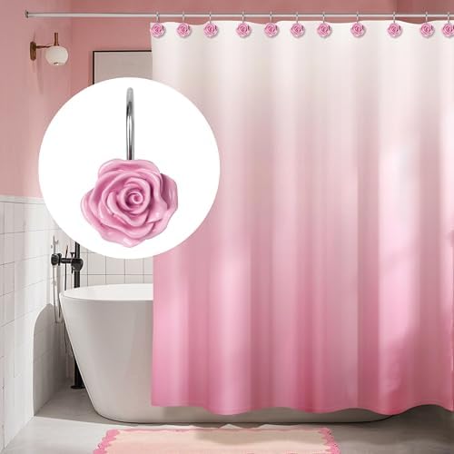 Sunlit Rose Shower Curtain Hooks, Home Decorative Flower Shower Curtain Rings - Image 6