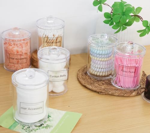 4 Pack Acrylic Qtip Holder Dispenser, Canisters Apothecary Jar Set, 10 oz - Image 4