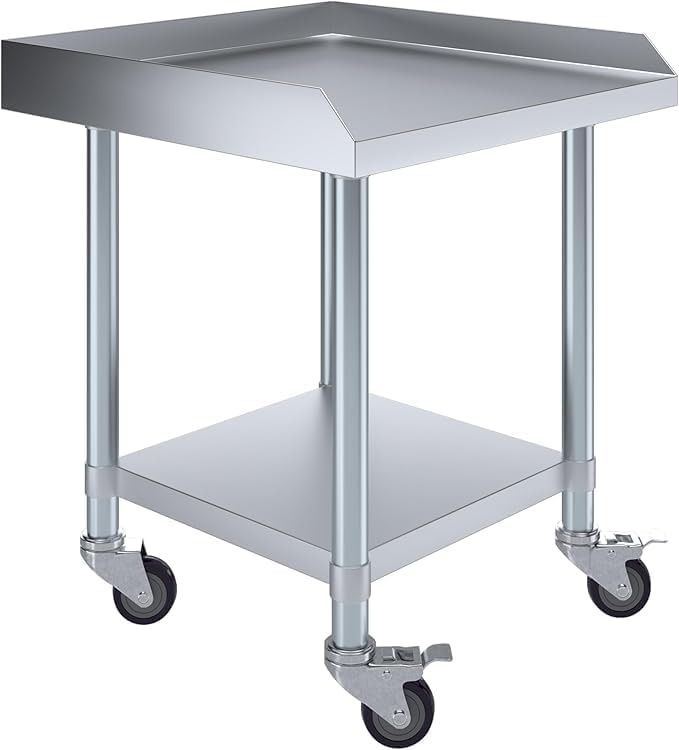 Stainless Steel Equipment Stand with Undershelf + Casters, Heavy Duty, Commercial Grade, NSF Certified (24" Width x 24" Length + Casters)
