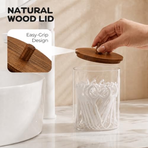 Glass Qtip Holder with Acacia Wood Lids, 10 oz Apothecary Jars, 2 Pack - Image 4