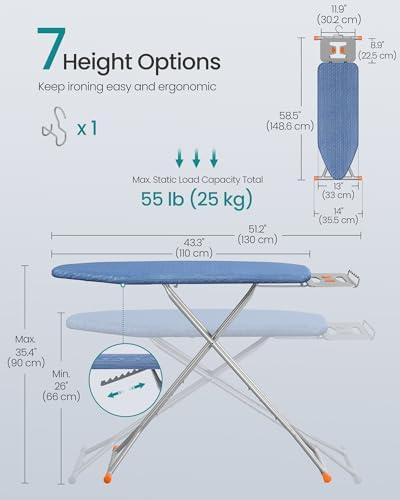 SONGMICS Ironing Board, with Stable Iron Rest, 43 x 13 Inches - Image 6