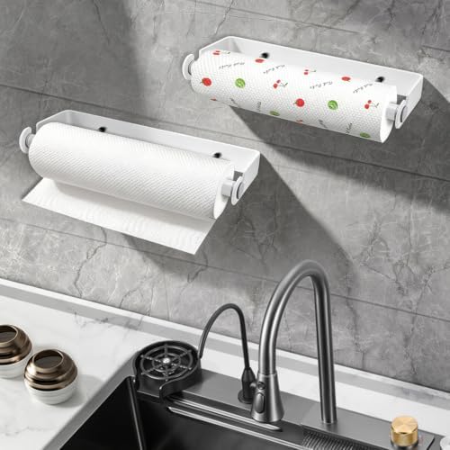 Under Cabinet Paper Towel Holder, Adhesive or Wall Mount（White） - Image 3