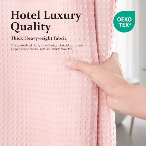 Dynamene Extra Wide Waffle Shower Curtain 256 GSM Fabric 180x72 Pink - Image 6