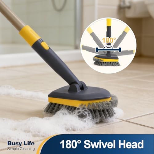 Yocada Tub Tile Scrubber Brush 2 in 1 Cleaning Brush 58.2" Telescopic Pole - Image 4