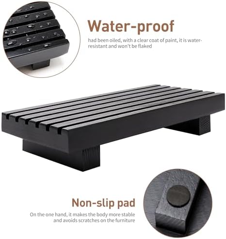 Black Bathroom Tray for Sink Decor Kitchen Counter Wood Pedestal Soap Dish - Image 5