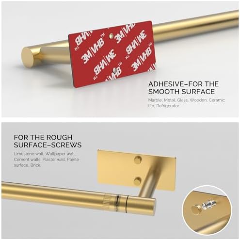Gold Paper Towel Holder Under Cabinet Self Adhesive or Wall Mount - Image 6