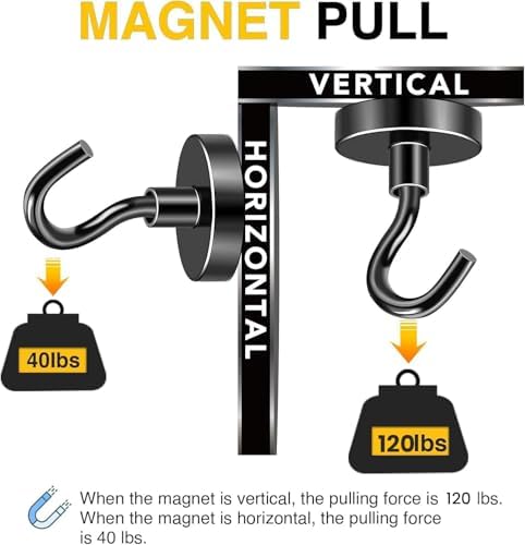 DIYMAG Magnetic Hooks, 120lbs 10pcs Cruise Cabin Essentials Heavy Duty Black - Image 6