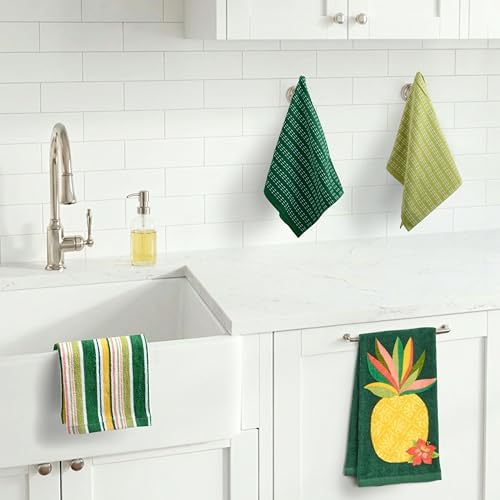 Ritz 4-Piece Kitchen Towel Set, Pineapple Hibiscus & Multi-Stripe Prints - Image 4