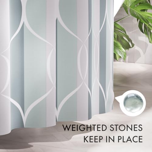AmazerBath Shower Curtain Sets, Washable Cloth Geometric Green-Grey Stripped - Image 4