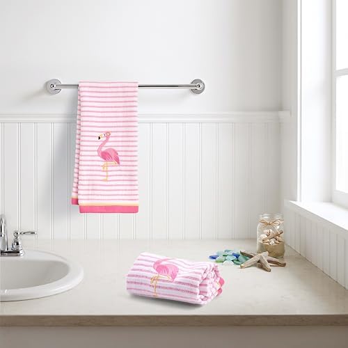 Ritz 2-Piece Cotton Velour Bathroom Hand Towel Set, Embroidered Flamingo Design - Image 4