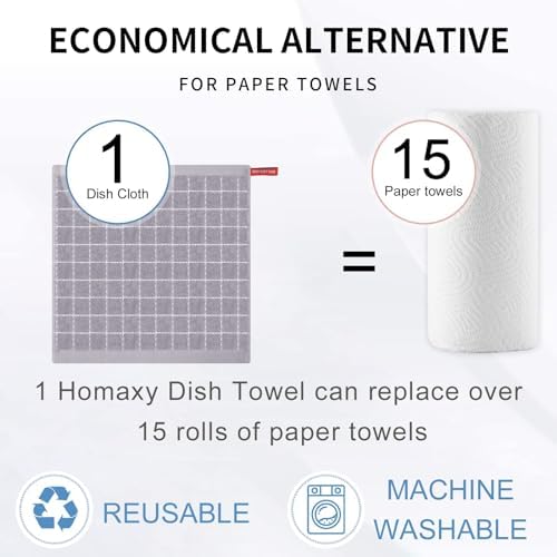 Homaxy 100% Cotton Terry Kitchen Dish Cloths, 7 Pack, Light Grey - Image 7