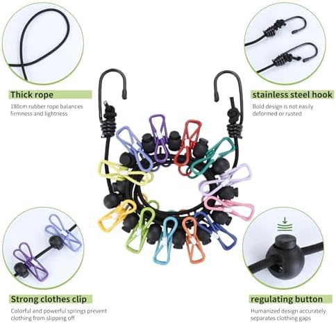 2 Pcs Camping Clothesline Portable 12 Clothespins, Camping Accessories Travel - Image 2