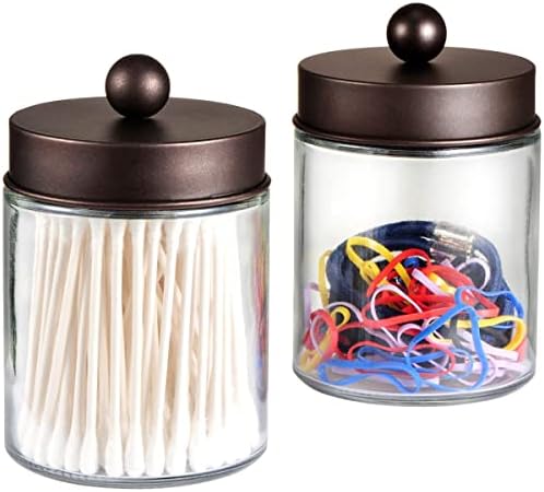 Amolliar Apothecary Jar Bathroom Storage Qtip Holder Glass, Bronze 2Pack - Image 4