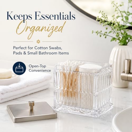 Vince Camuto Home Glass Cotton Jar Holder – Nickel Lid, Elegant Bathroom - Image 4