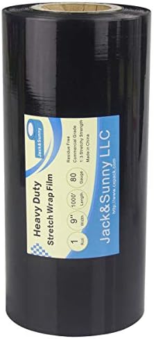 Black Plastic Stretch Wrap Film 9”×1000ft 80 Gauge Storage Industrial by JackSunnyLLC