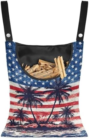 American Flag Clothes Pin Bag to Hang On Line Palm Tree Reusable Clothespin by CREAMIC