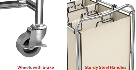 Simple Houseware Heavy Duty 3-Bag Laundry Sorter Rolling Cart - Image 4