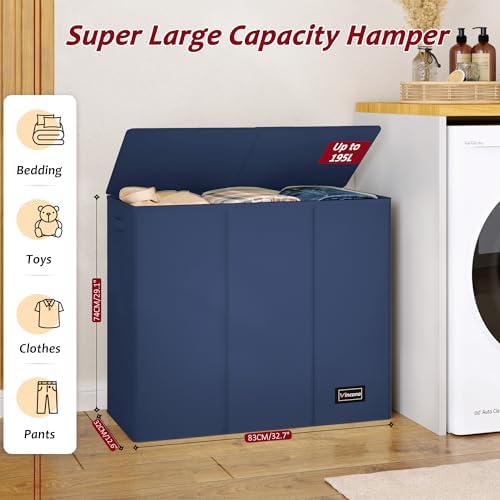 195L Laundry Hamper 3 Section, Large Laundry Hamper - Image 2