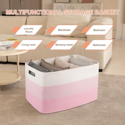 OIAHOMY 108L Extra Large Blanket Basket Dog Toy Basket Pink&White - Image 4