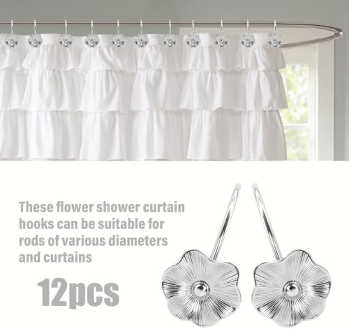 12PCS Decorative Shower Curtain Hooks, Rustproof Metal Flower Shower Curtain - Image 5