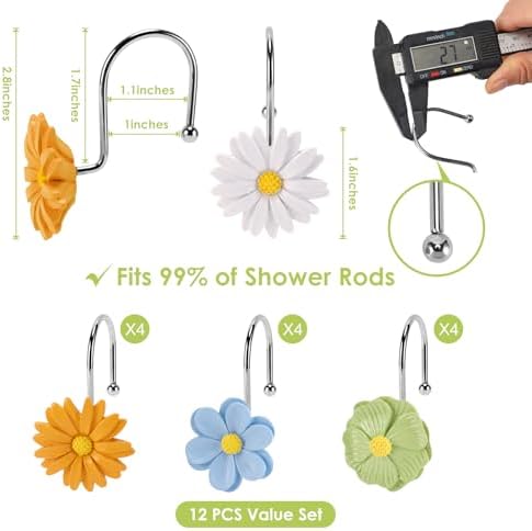 Flower Shower Curtain Hooks, 12 Pack Rustproof Stainless Steel Decorative - Image 3
