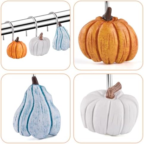 Autumn Decorative Shower Curtain Hooks 12PCS Pumpkin Shower Curtain Rings - Image 5