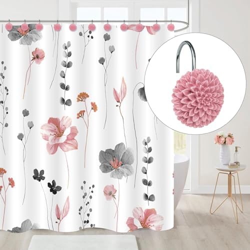 Sunlit Decorative Floral Shower Curtain Hooks, Dahlia Pinnata Flower Shower - Image 6