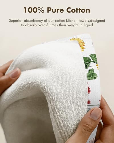 Miss Adola 2pcs Cotton Waffle Kitchen Towels, Cat in Flowers - Image 3