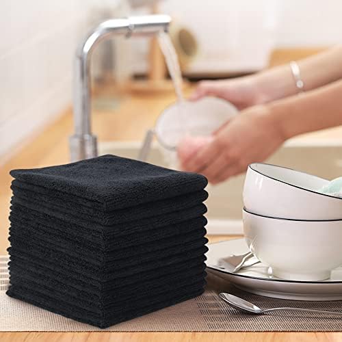SINLAND Microfiber Cleaning Cloth Kitchen Dish Cloths 12x12in 12 Pack Black - Image 6