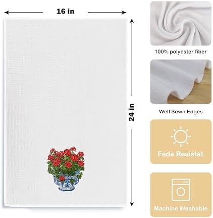 Chinoiserie Blue and White Geranium Porcelain Towels - Image 5