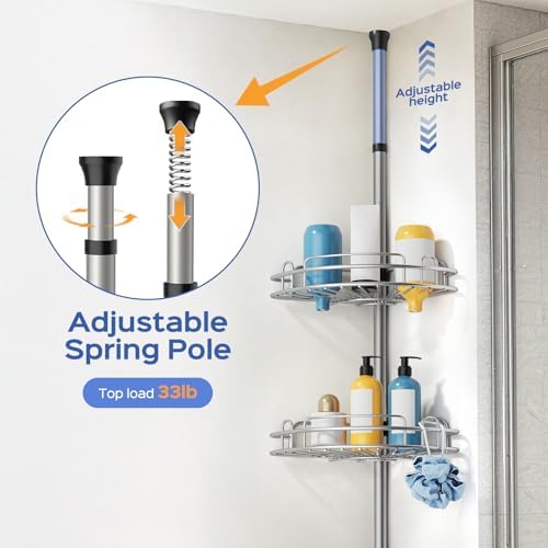 HAMITOR Shower Caddy Tension Pole: 4 Tier Corner Bathroom Organizer - Image 4
