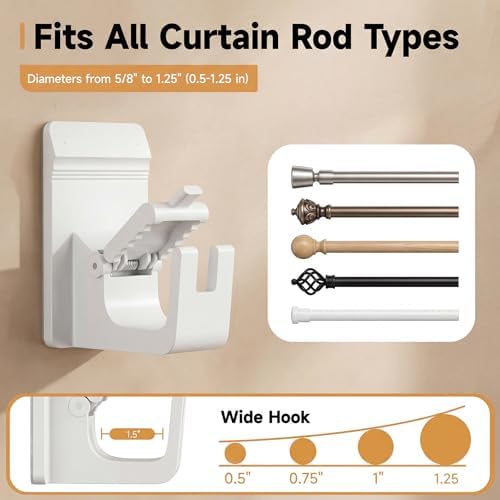 Universal Heavy Duty Curtain Rod Brackets, No Drill Curtain Rod Brackets - Image 3