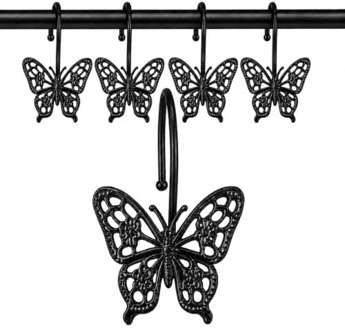 Butterfly Shower Curtain Hooks, Farmhouse Bathroom Decor, Rust-Resistant Zinc by WEWIVODA