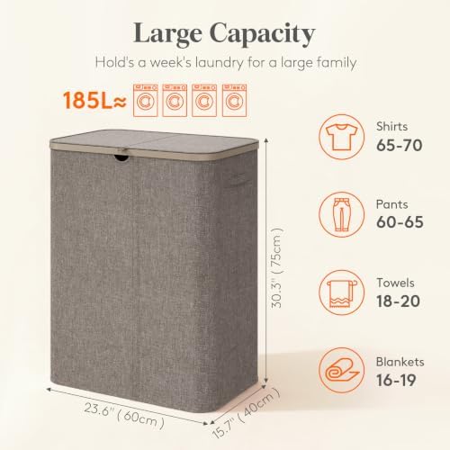 Lifewit 185L 3 Section Laundry Hamper - Image 2
