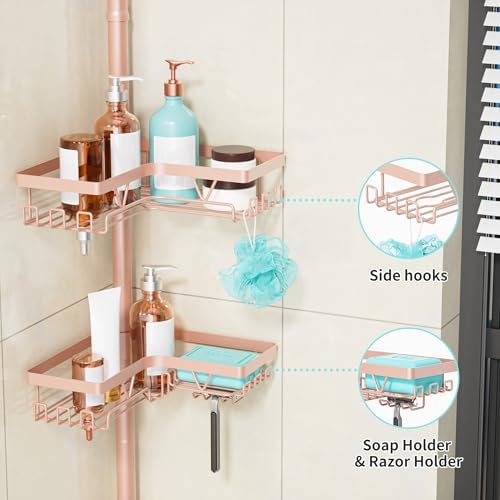KEGII Corner Shower Caddy Tension Pole, Bathroom Organizer, Blush Nude - Image 3