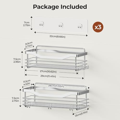 Orimade Shower Caddy Basket Shelf Storage Rack Pack of 2, No Drilling Wall - Image 2