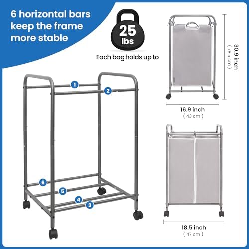 STORAGE MANIAC Laundry Sorter 2 Section, 90 L Gal Laundry Hamper - Image 4