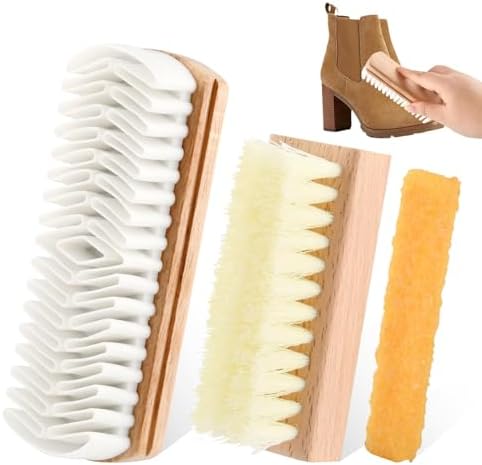 3Pcs Suede Shoe Brush and Eraser Set, Wood Handle Soft Brus-h and Stain Eraser by Unknown