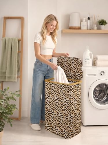 IEGrow Laundry Hamper with Lid, 110L Laundry Basket with Bag, Leopard Print - Image 6