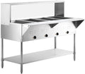Four Pan Electric Steam Table with Undershelf, Overshelf, Sneeze Guard, Stainless Steel, 208/240V, 3000W, 57x30x34 Inches