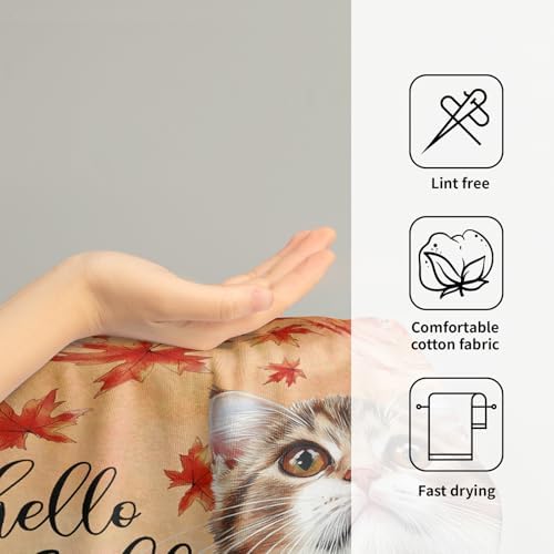 Hello Fall Hand Towel Autumn Cat Maple Leaves Kitchen Towels Set of 2 Soft - Image 4