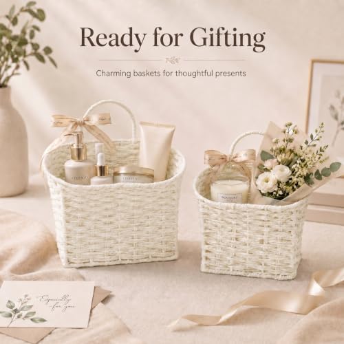 Coeusy Set of 2 Wicker Hanging Basket, Paper Roper Wall Basket - Image 7